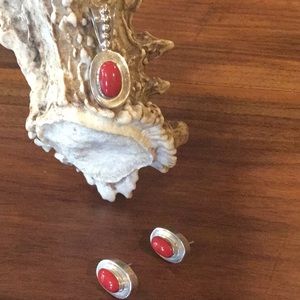 Coral southwestern pendant and earrings
